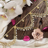 Vriksham Gold Plated Pear Champ Bridal Double Pearl layered Wave Hipchain-White-Pearls-G20779